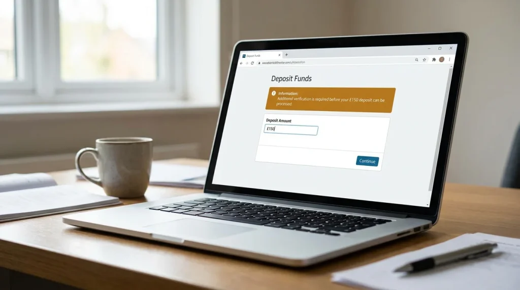 Online deposit screen showing affordability check triggered for UK sports betting account