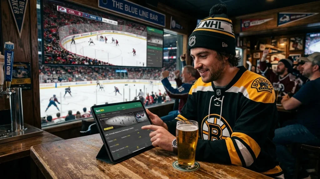 bet365 ice hockey betting interface showing NHL markets and streaming