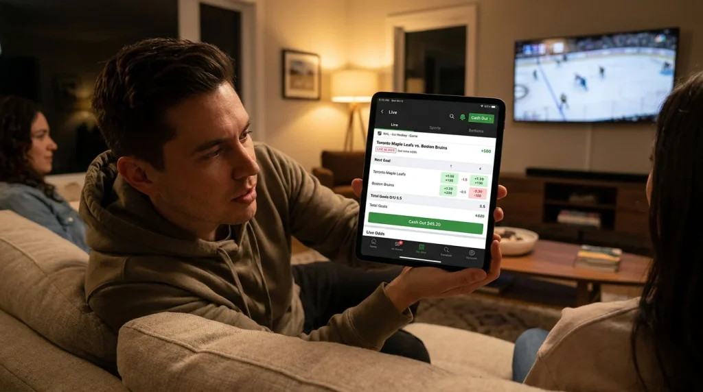 Betfred in-play NHL market interface showing live hockey betting available