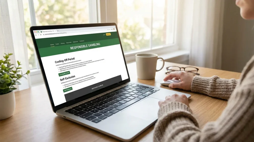 UK gambling website showing responsible gambling cooling-off and self-exclusion tools