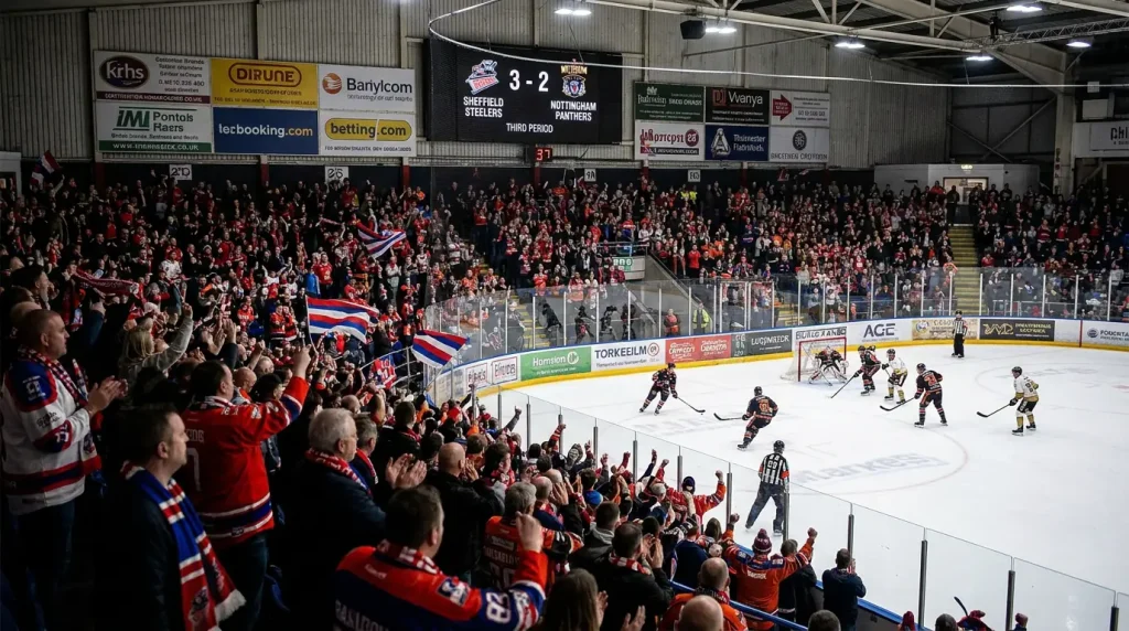 EIHL home game in progress representing home advantage in accumulator selection