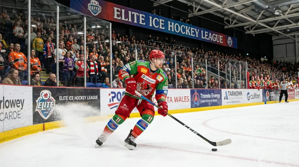 EIHL ice hockey player in action representing season-long award betting markets