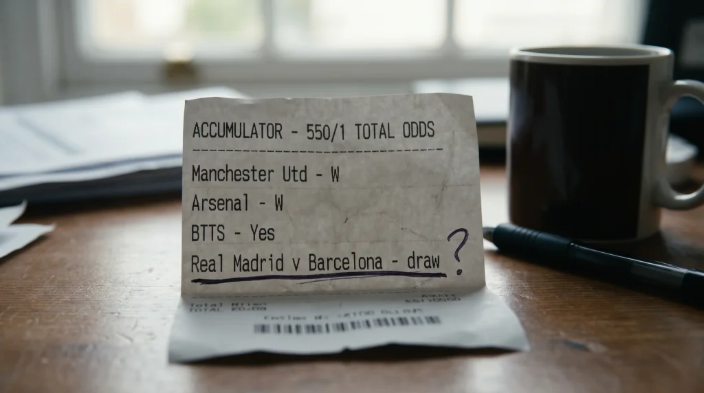 Hockey accumulator bet slip showing a long-shot selection that illustrates acca variance