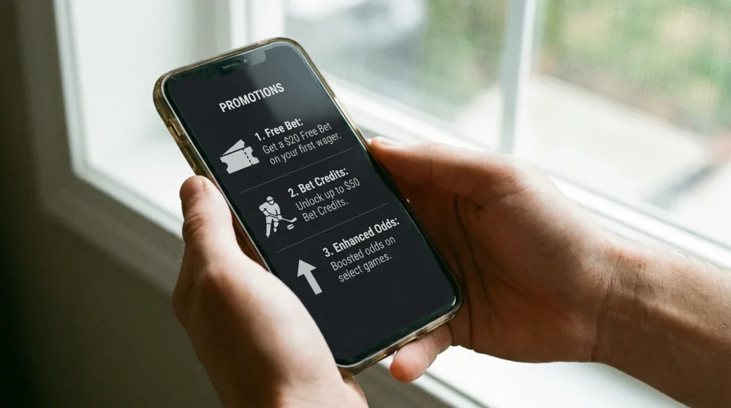 Types of UK sports betting bonuses including free bets and bet credits illustrated on betting app