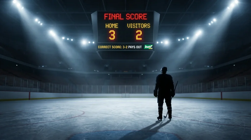 Ice hockey scoreboard showing final score for correct score betting UK