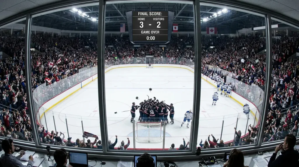 Ice hockey final buzzer moment showing the definitive score for correct score betting