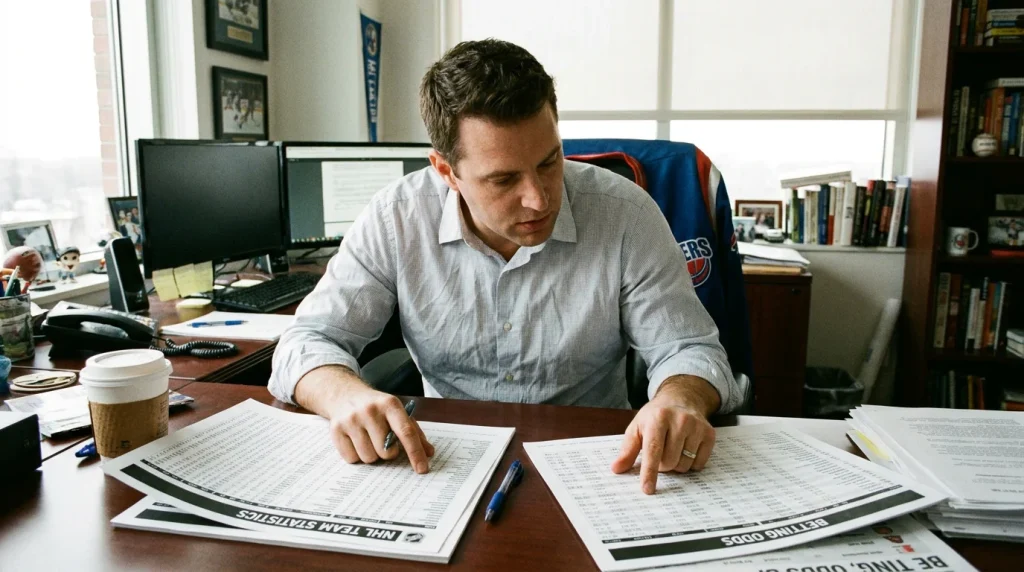 Ice hockey analyst comparing betting odds to probability assessment for value betting