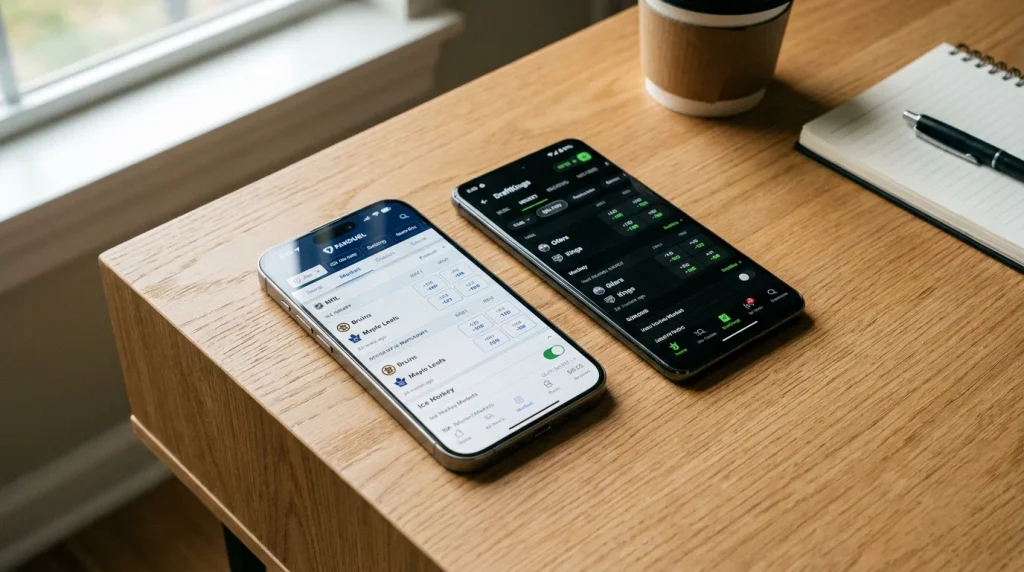 iPhone and Android phone showing comparable ice hockey betting apps side by side