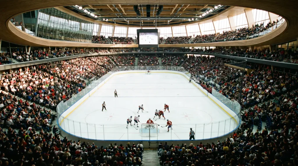 KHL professional ice hockey game in a large continental European arena