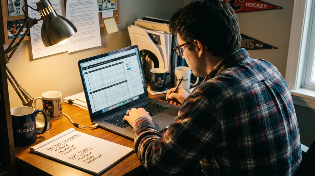 Bettor researching NHL Hart and Art Ross Trophy futures markets for player award betting
