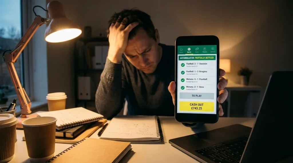 Bettor considering cash out on a hockey accumulator before the final leg settles