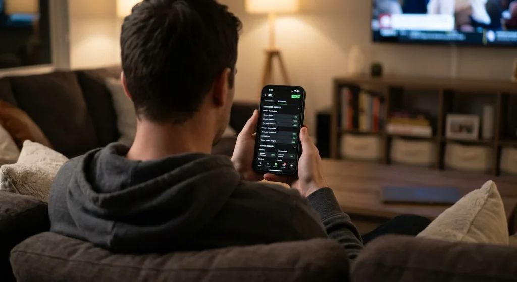 Smartphone showing NHL conference and division winner betting markets for selection