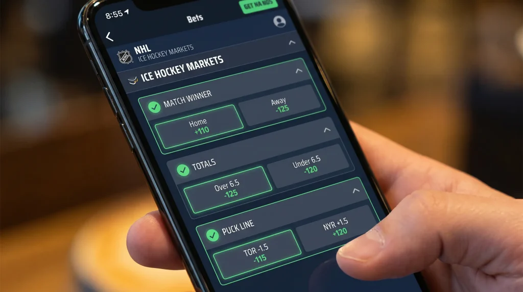 NHL moneyline and totals markets highlighted as eligible for bonus use on UK bookmaker