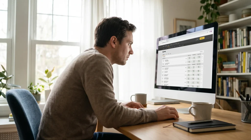 Desktop computer showing NHL hockey betting markets at a UK bookmaker