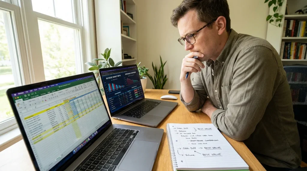 Person comparing two NHL betting platform interfaces for comprehensive review