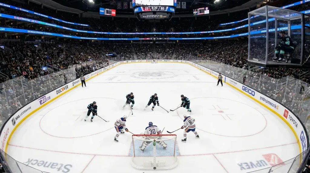 NHL power play with five attackers against four defenders on the ice