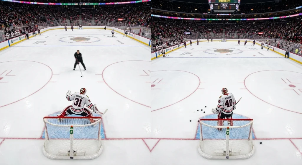 NHL starter and backup goaltenders warming up contrasting their different impact on betting