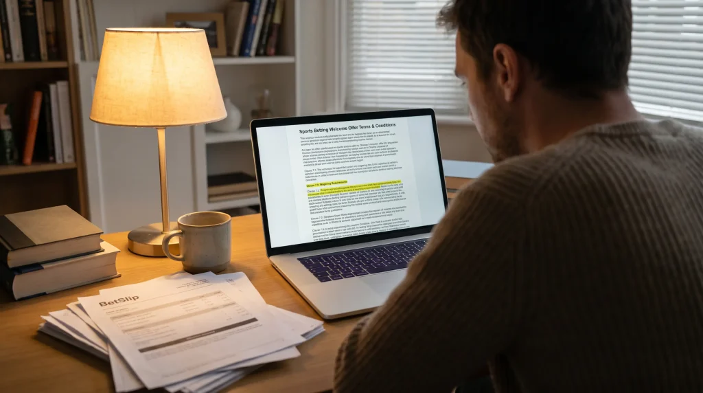 Bettor reading welcome offer terms and conditions to verify NHL hockey eligibility
