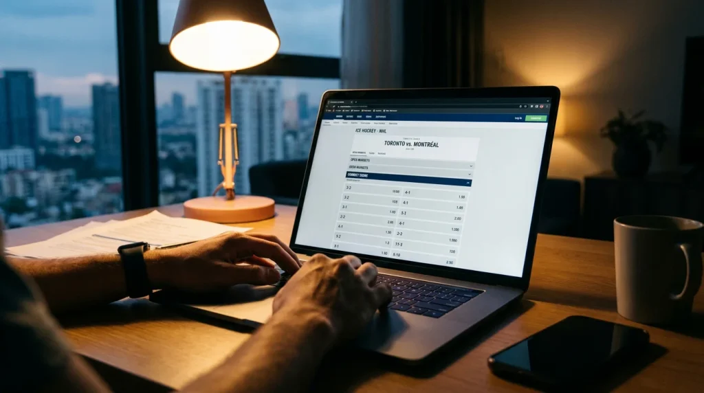 UK sports betting website showing ice hockey correct score market options