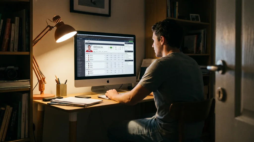 UK sports betting platform showing NHL player props markets on a desktop screen
