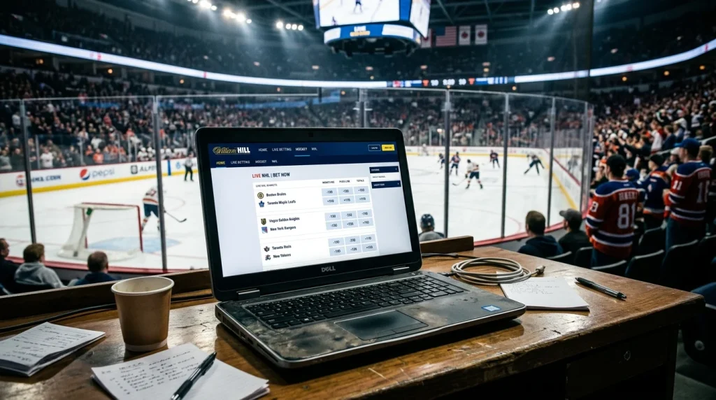 William Hill ice hockey NHL betting markets on a desktop interface